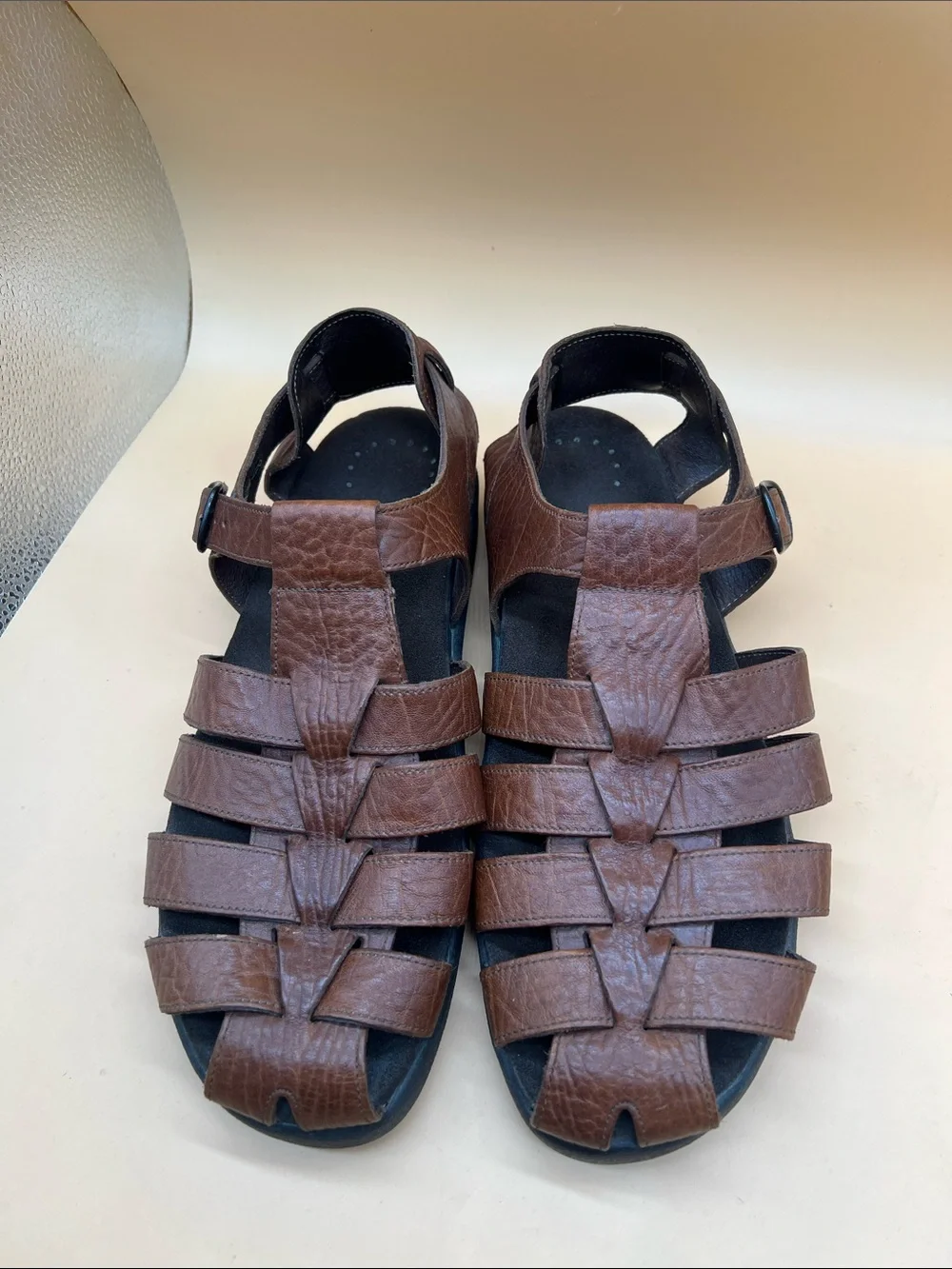 Mephisto Brown Leather Fisherman Sandals Men’s EU 44 US 10.5-11 Made in Portugal